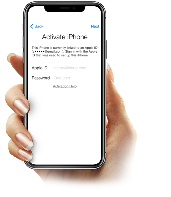 woman holding iphone x activation lock screeenshot